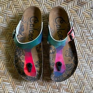 Colorful Rainbow Pixel Birkenstock-esque Thong Sandal 🌈🩴